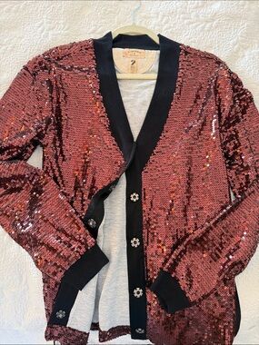 John Varvatos for Converse Rose Sequin Cardigan with Black Trim